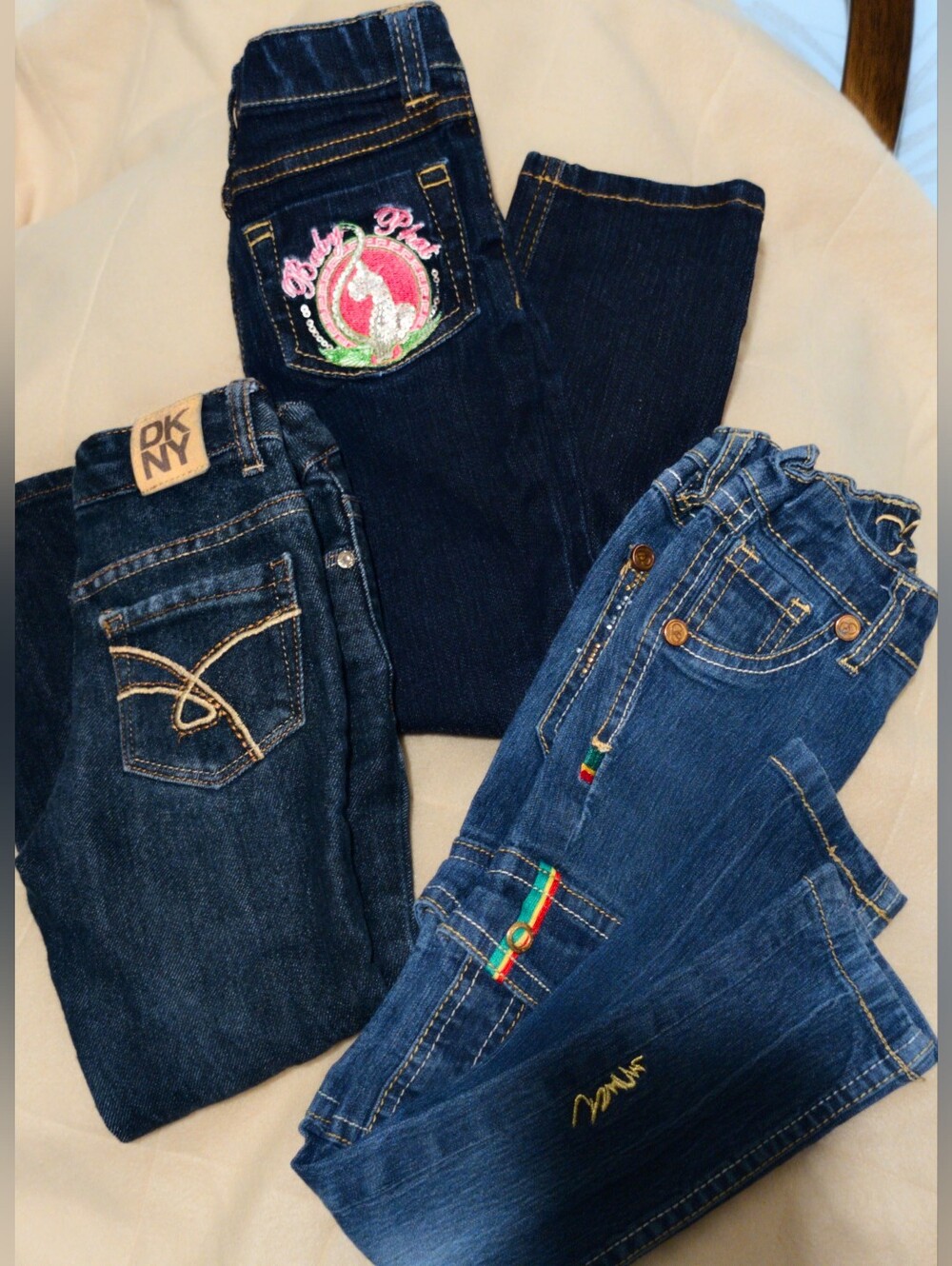 Bundle DKNY, Baby Phat,And Coogi Girls Blue Jeans with Embroiderey, Sequins-4T